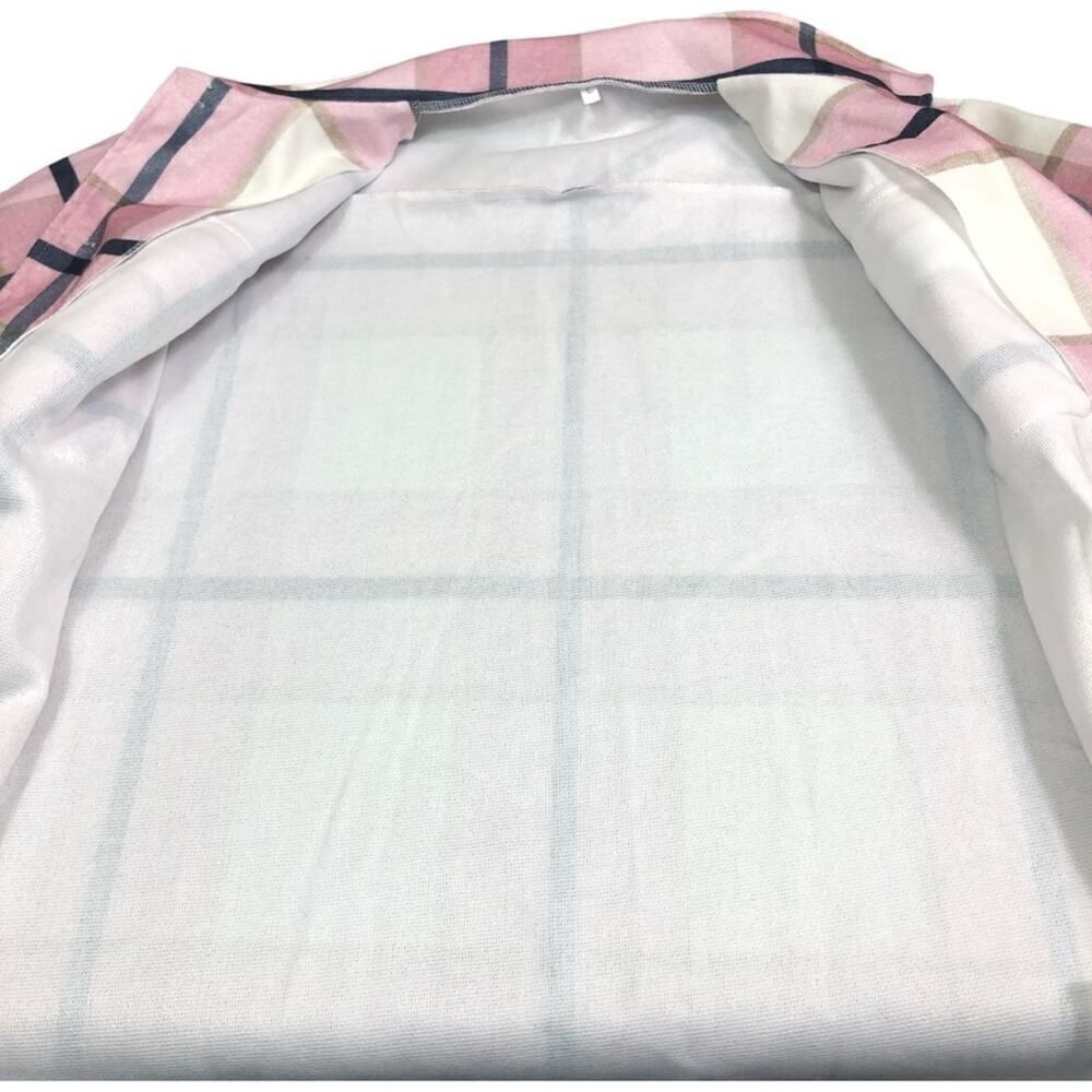 Plaid Pink Blue Cozy Fleece Button Down Jacket - Picture 6 of 10